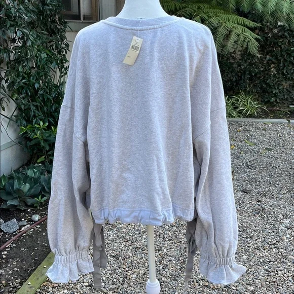 NWT Maeve Big Top Sweatshirt Gray 100% Cotton Ribbon Ties Sweatshirt Roomy XL - Picture 5 of 11